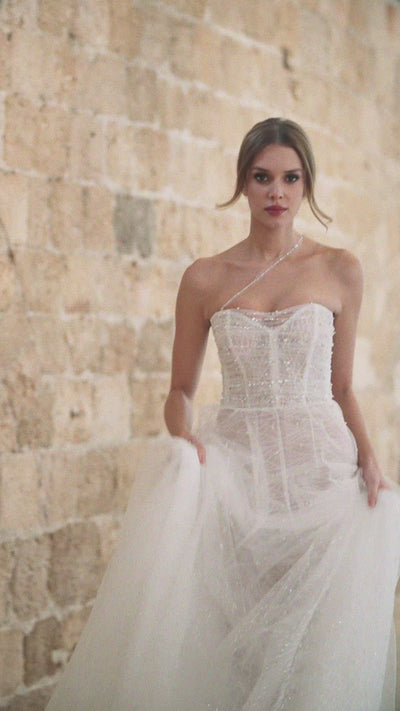 Moscow Crystal Studded Ruche Wedding Dress