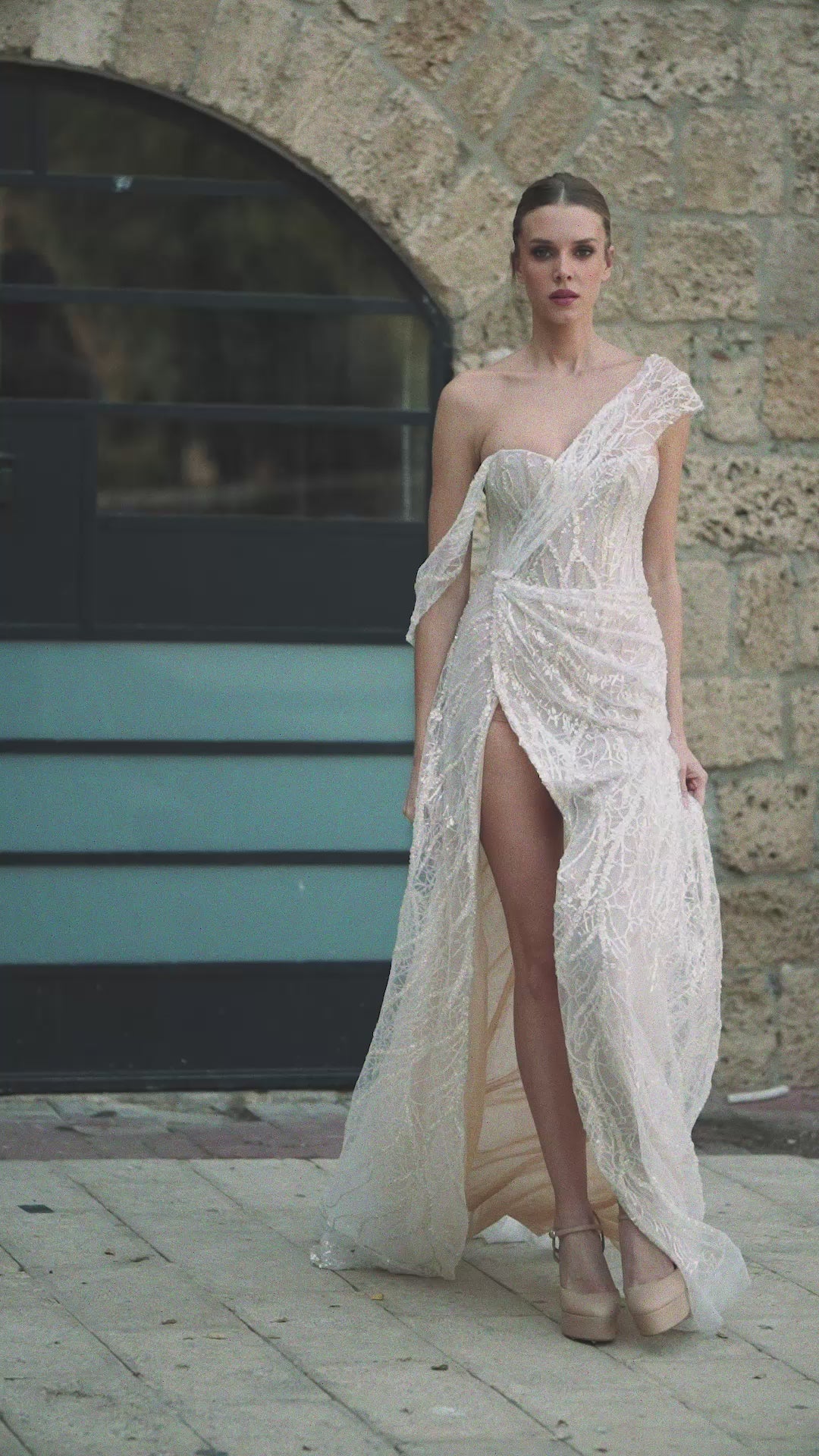 San Tropez Rose Gold High Slit Deconstructed Gown – Elia Vatine